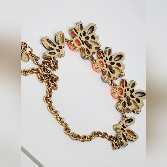 J Crew Rhinestone AB Chunky Colorful Faux Stone Bib Statement Gold Tone Necklace - Picture 6 of 6